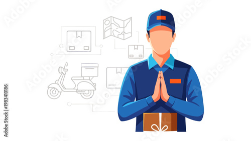 Delivery Service: A dedicated delivery service person, dressed in uniform and wearing a cap, stands ready to fulfill the promises, symbolizing reliability and efficiency.