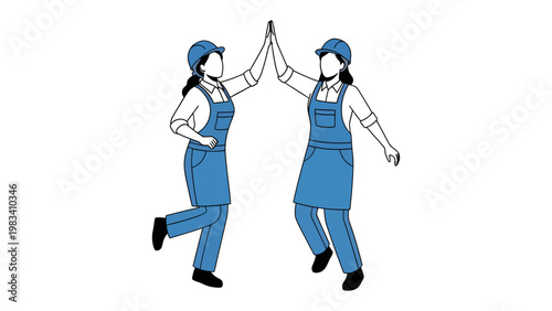 Celebrating Partnership: Two professionals, clad in uniforms, celebrate with a high-five, exemplifying unity and teamwork and symbolizing mutual support.