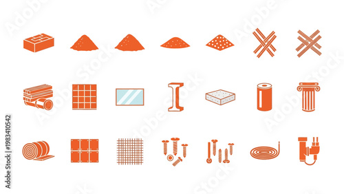 Construction Essentials: A comprehensive array of construction materials and elements, meticulously arranged and presented.