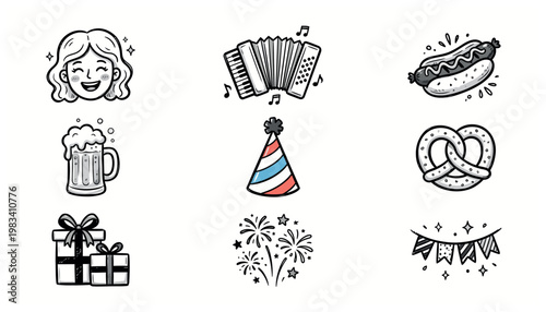 Party and celebration icons and symbols.