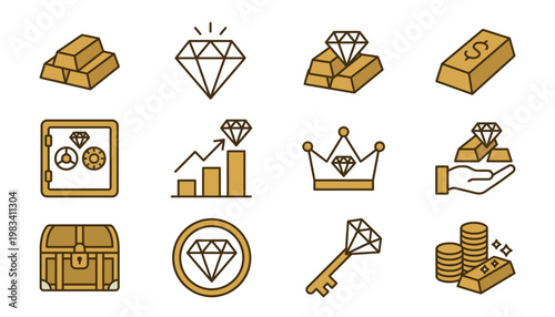 Collection of gold and wealth icons.
