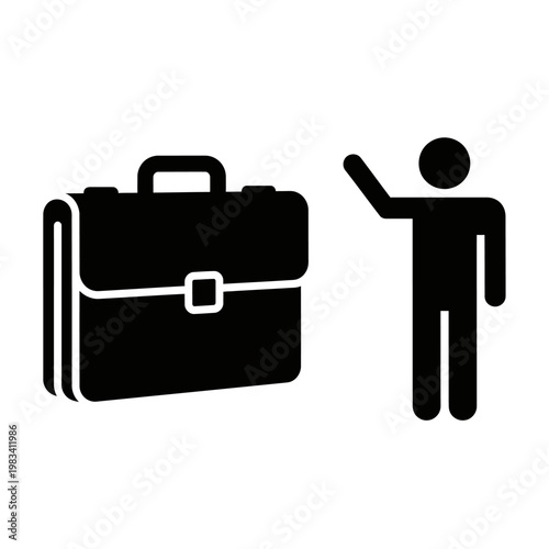 Businessman with Briefcase Icon, Business Travel Concept