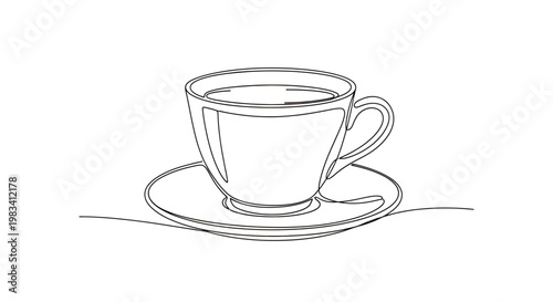 A simple, elegant line drawing of a coffee cup and saucer