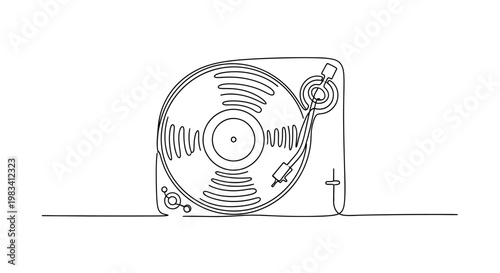 Minimalist drawing of a turntable with a record playing