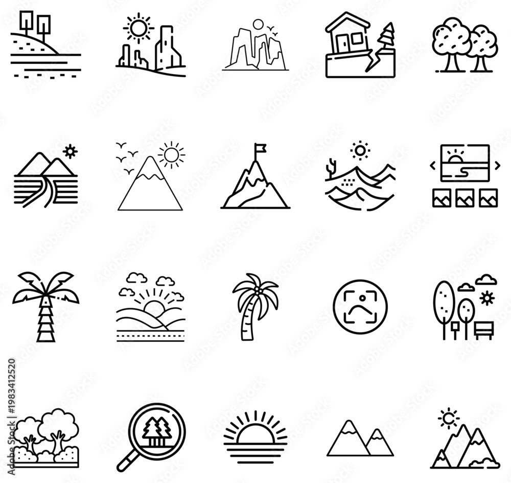 Fototapeta premium Collection of Line Representing Nature Landscapes and Outdoor Scenes 1