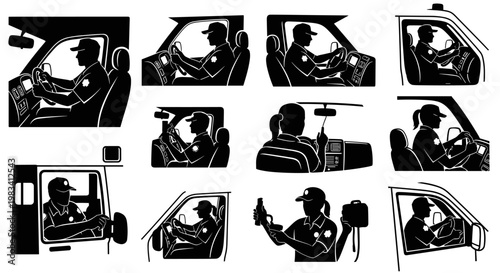 Police officer driving a vehicle.