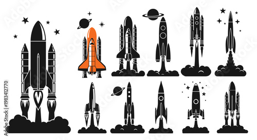 Rockets in various launch positions.