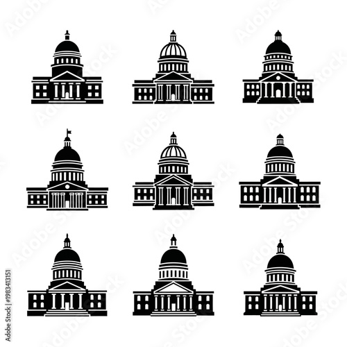 Collection of Silhouette Government Buildings with Domes