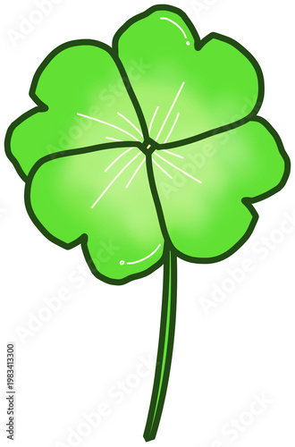 Glossy green heart‑shaped four‑leaf clover illustration for good luck hobby and diary decoration