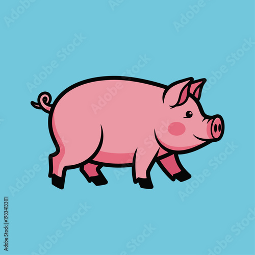 Cartoon pig walking on ground.