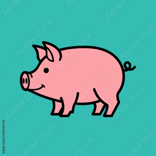 Cute Pink Cartoon Pig Animal.