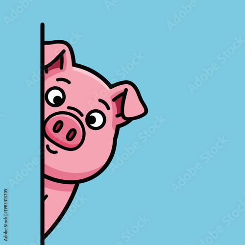 Cartoon pig peeking from behind.