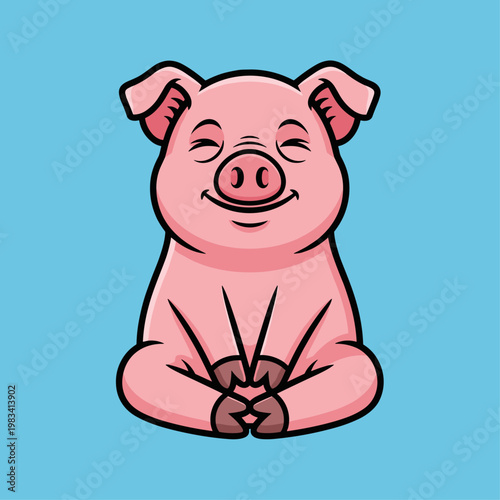 Cute Pink Pig Sitting Cross Legged.