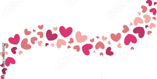 Romantic Flying Pink Hearts Trail Illustration on White Background for Valentine Day Wedding Greeting Card Invitation and Sweet Love Design