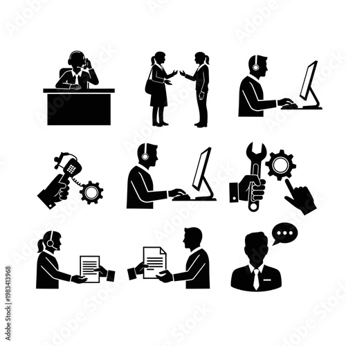 Customer Service Icons: Support, Communication, Technical Help, and Business Operations