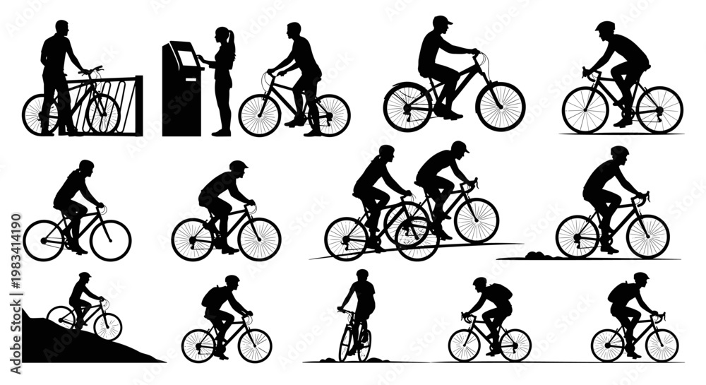 Naklejka premium Silhouette of cyclist riding bicycle.