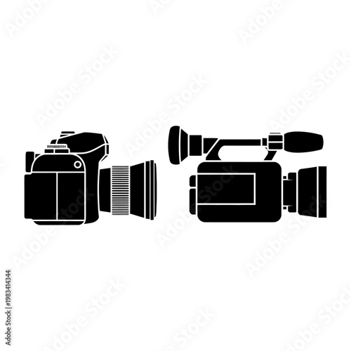 Digital Camera and Professional Video Camcorder Silhouette Icons