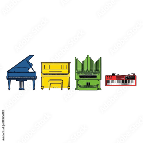 Diverse Keyboard Instruments: Grand Piano, Upright, Organ, Synthesizer