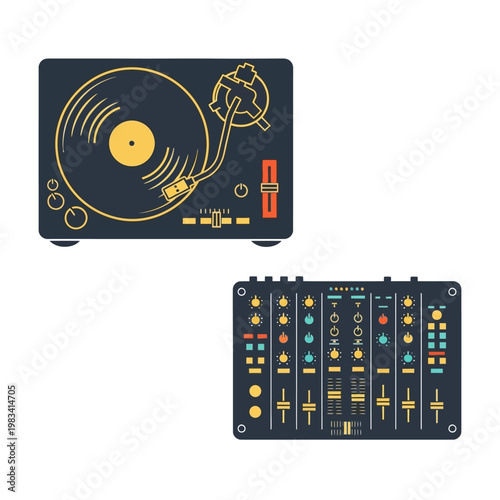 Dj Turntable and Mixer Set: Music Production and Entertainment Equipment