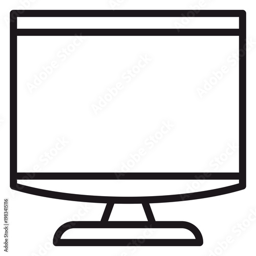 Fotografía Minimalist black line art vector icon of a computer monitor or television display screen on a stand, isolated on a white background for technology, media, and digital interface design projects
