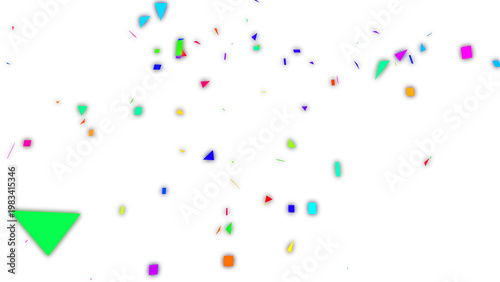  Vibrant colorful confetti falling in motion, festive party celebration background, bright geometric paper scraps for birthday and holiday events isolated on White Background