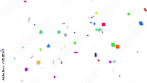 Colorful falling confetti particles, vibrant festive paper shapes for celebration, bright multi-colored party confetti for birthday and holiday events isolated on White Background