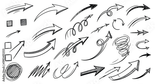 Hand drawn arrows, black sketch arrows, directional icons, vector illustrations, graphic design elements