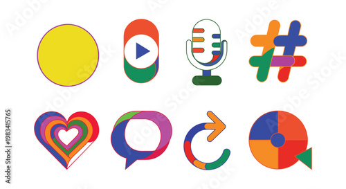 Modern Hyper Flat Social Media Content Creator Icon Set , Bold Solid Vector Pack