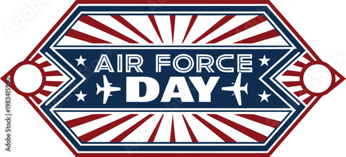 Red white and blue air force day promotional badge with stars and wings