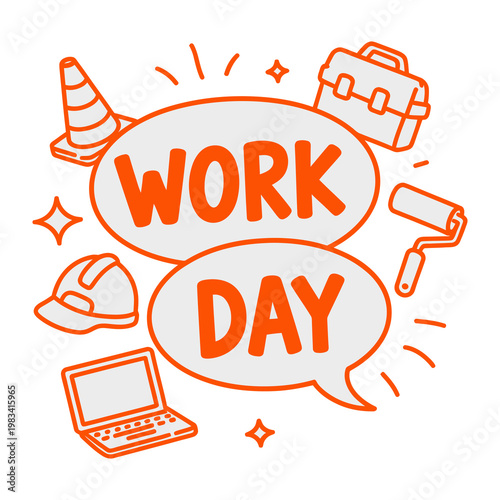 Embracing the Workday: Illustrated components depicting a construction-themed work day. A conceptual representation of labor and service.