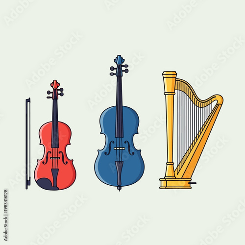 Orchestral Instruments: Violin, Cello, and Harp