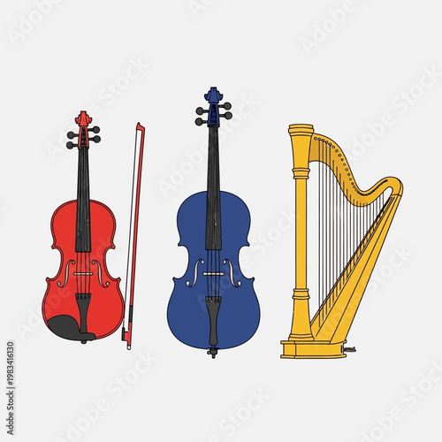 Orchestral String Instruments: Violin, Cello, and Harp