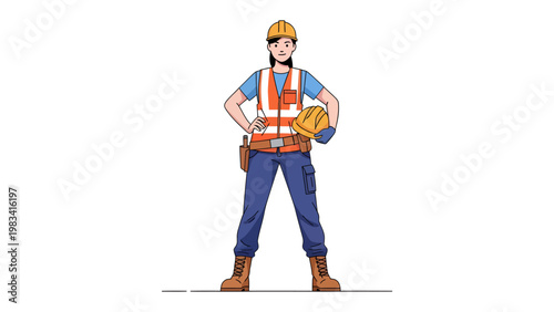 Confident Construction Worker: A determined female construction worker stands tall, radiating confidence. she embodying strength and professionalism.
