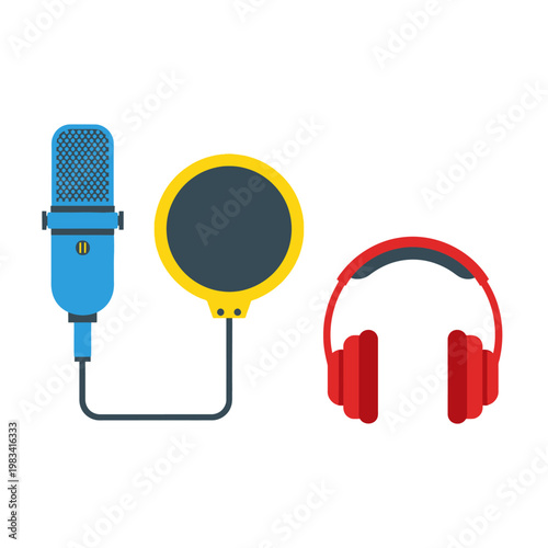 Professional Microphone, Pop Filter and Headphones for Recording Studio