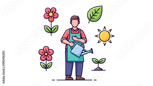 Nurturing Blooms: A gardener tending vibrant flowers under the warm sun, a symbol of growth and dedication.