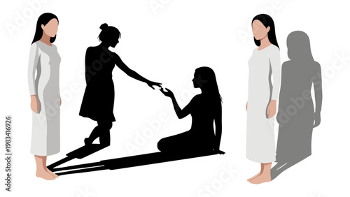 Shadows of Connection: A symbolic illustration depicting human connections and the echoes of influence between two figures with silhouettes. 