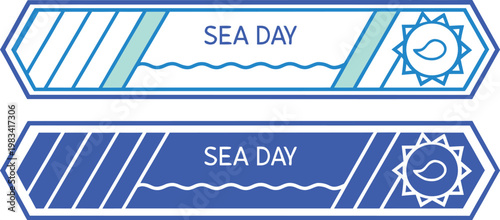 Minimalist sea day label with turquoise waves and anchor