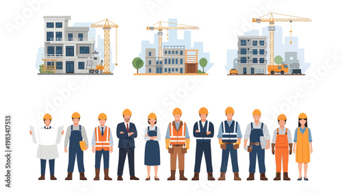 Building the Future: A composite image showcases a construction site featuring building and construction workers, symbolizing the collaborative effort and progress of creating structures.