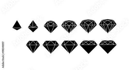 Geometric diamond progression a black and white abstract design