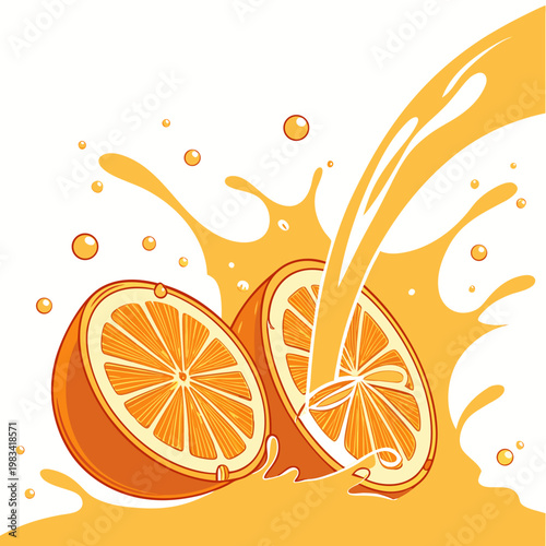 Juicy orange halves with splashing juice