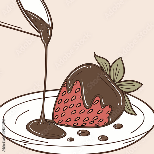A strawberry smothered in chocolate on a plate