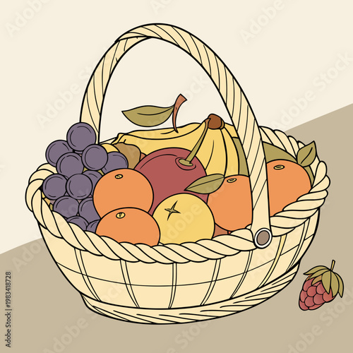 A wicker basket filled with various fruits
