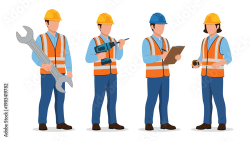 Construction Crew in Action: A team of construction workers, each focused on their individual tasks, stand ready to tackle the project at hand. They wear safety attire, ready to face the challenge