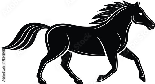 Black horse silhouette running with flowing mane and tail
