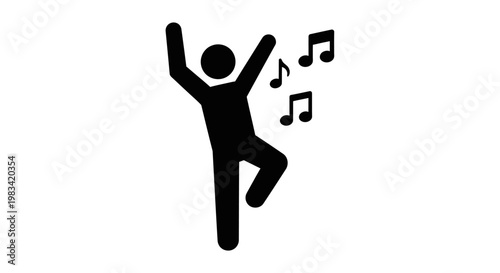 A person dancing with music notes.