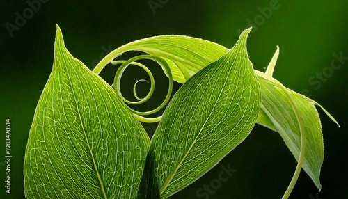 Fotografia Tender plant stems and leaves curving in spiral and arc shapes, showcasing natur