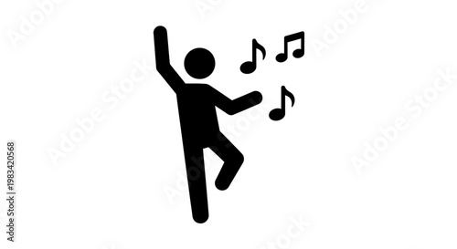 stick figure dancing to music notes.