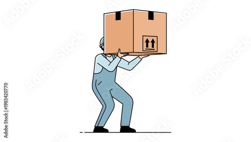 Delivery Professional Carrying Package: A dedicated delivery professional skillfully balances a large cardboard package, exemplifying reliable service.