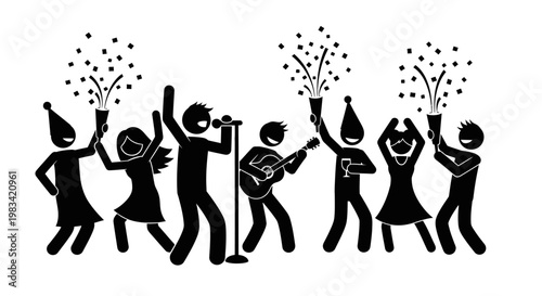 People celebrating with confetti and music.