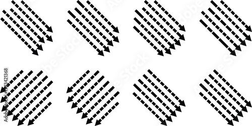 Black Arrow Group Icons Pointing Down and Right on White Background vector illustration